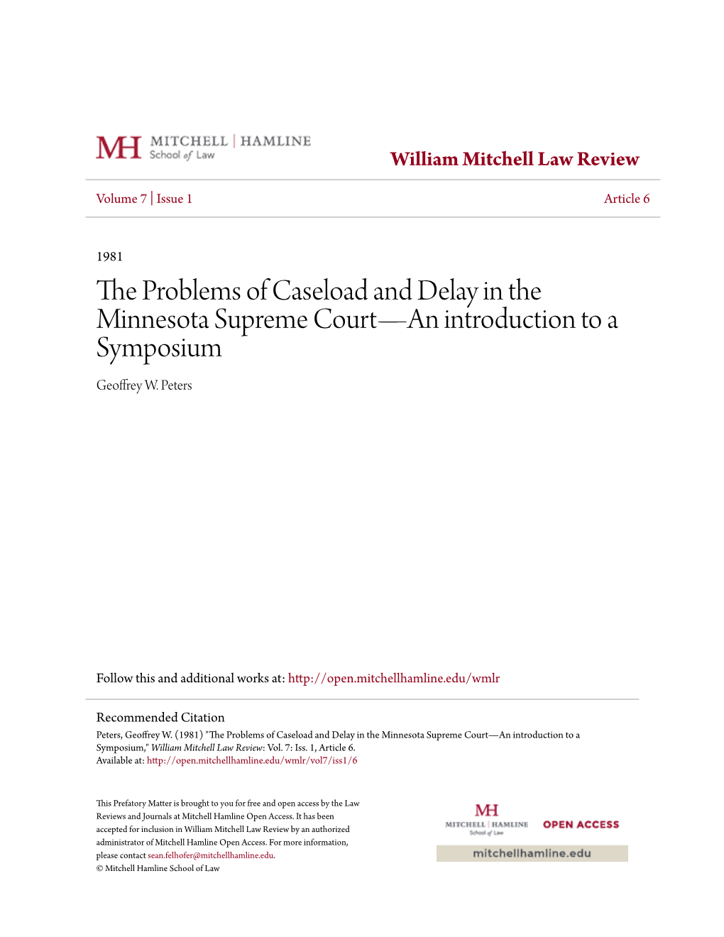 The Problems of Caseload and Delay in the Minnesota Supreme Court