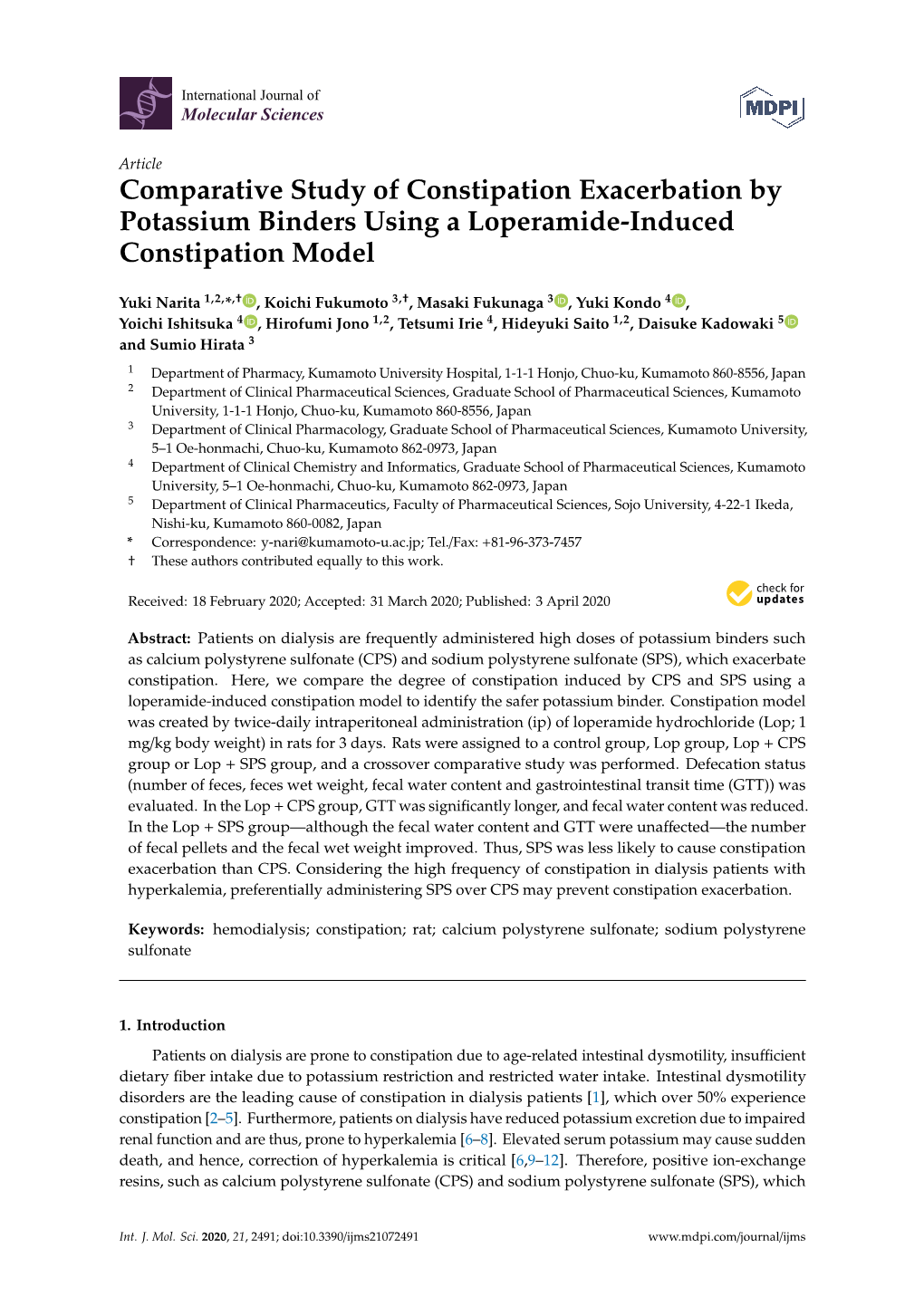 Comparative Study of Constipation Exacerbation by Potassium Binders Using a Loperamide-Induced Constipation Model