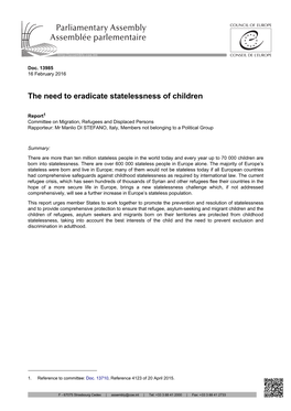 The Need to Eradicate Statelessness of Children