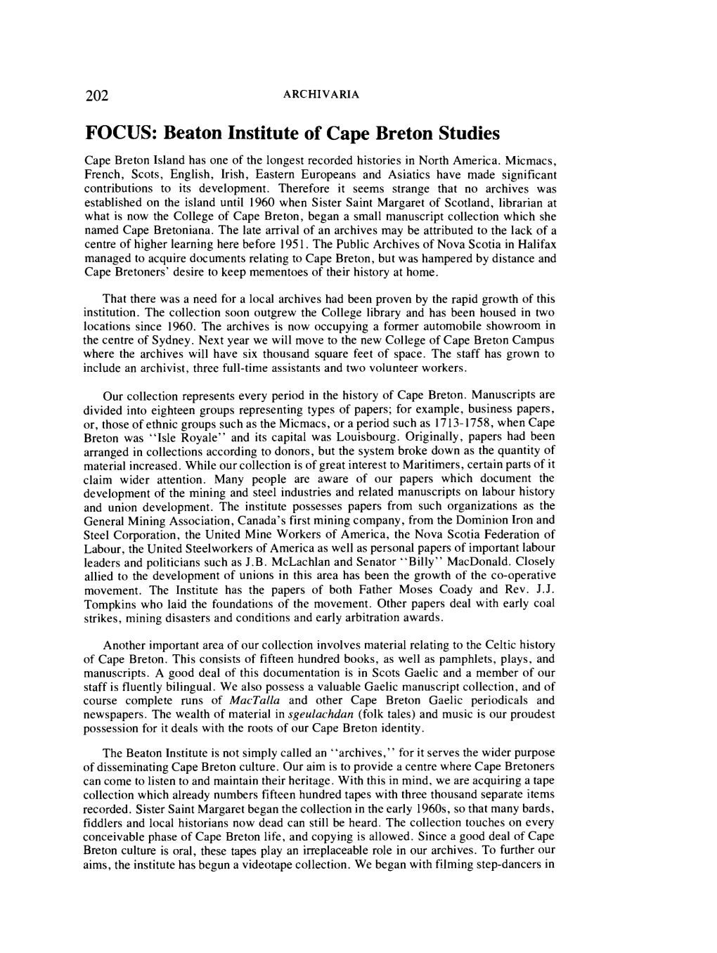 FOCUS: Beaton Institute of Cape Breton Studies Cape Breton Island Has One of the Longest Recorded Histories in North America
