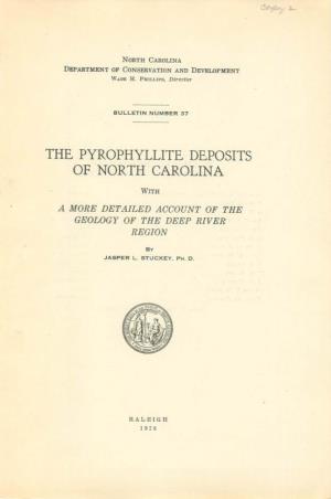 The Pyrophyllite Deposits of North Carolina