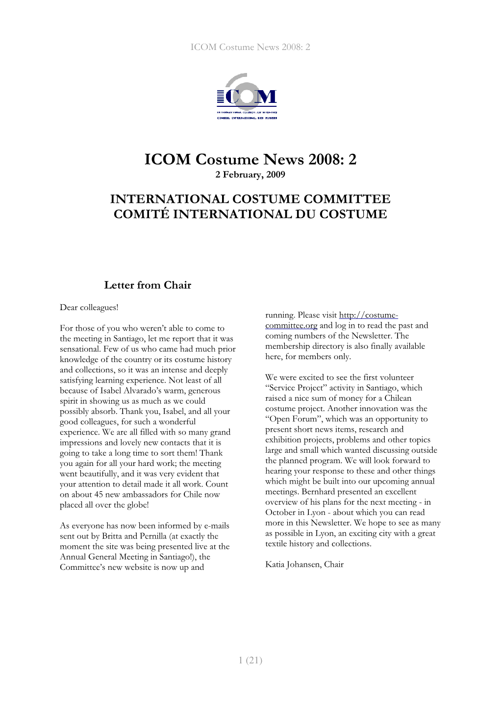 ICOM Costume News 2008: 2