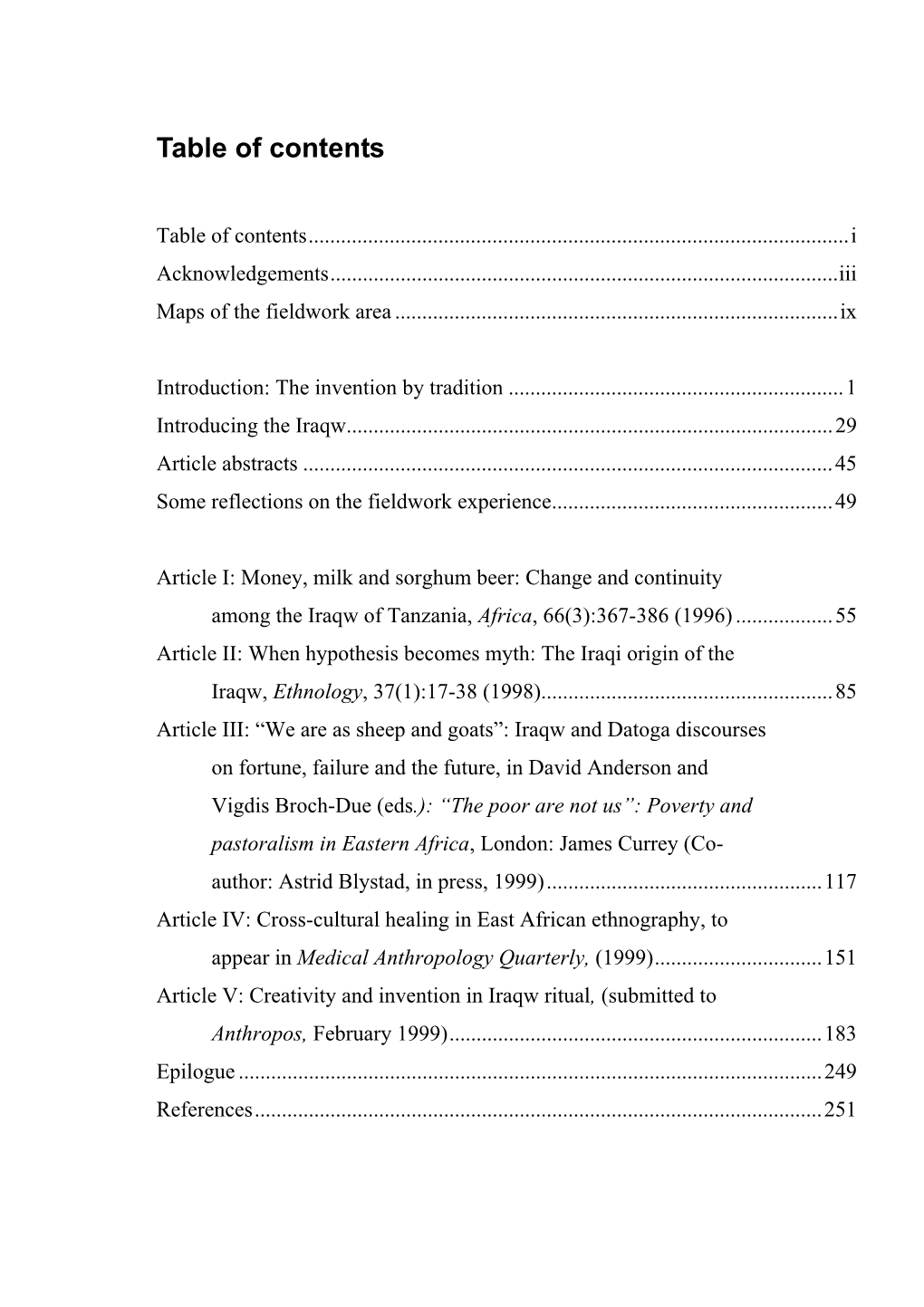 Table of Contents