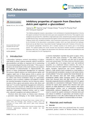 Inhibitory Properties of Saponin from Eleocharis Dulcis Peel Against Α-Glucosidase