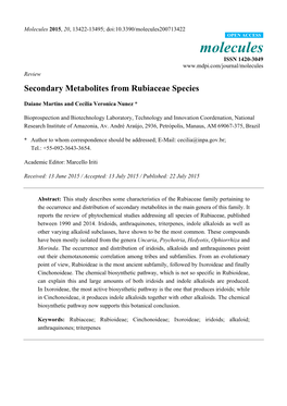 Secondary Metabolites from Rubiaceae Species