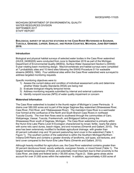 2016 Cass River Watershed Biosurvey Monitoring Report