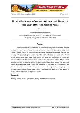 Morality Discourses in Tourism: a Critical Look Through a Case Study of the Ring-Wearing Kayan