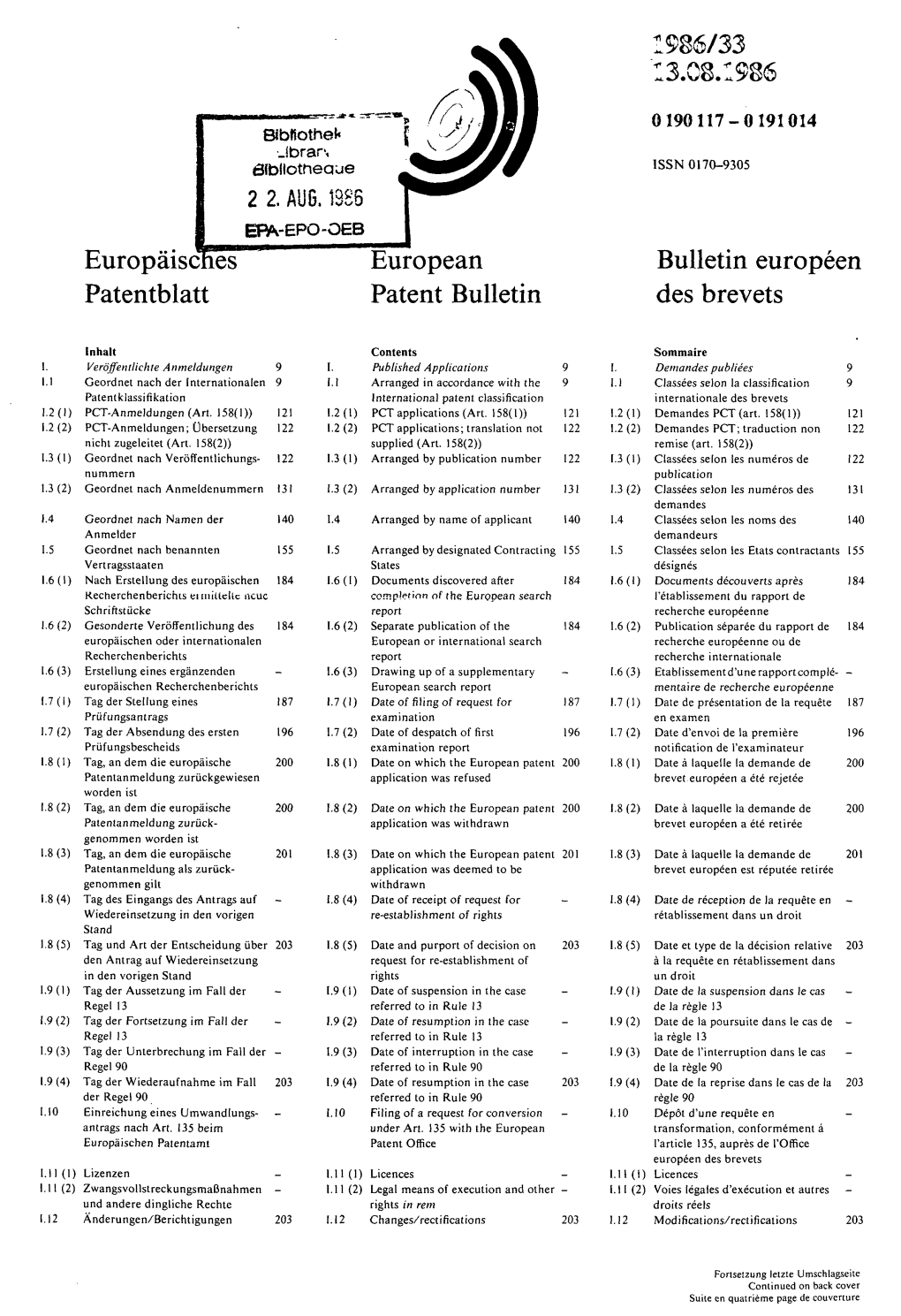 European Patent Bulletin 1986/33