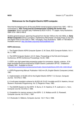 References for the English Electric KDF9 Computer