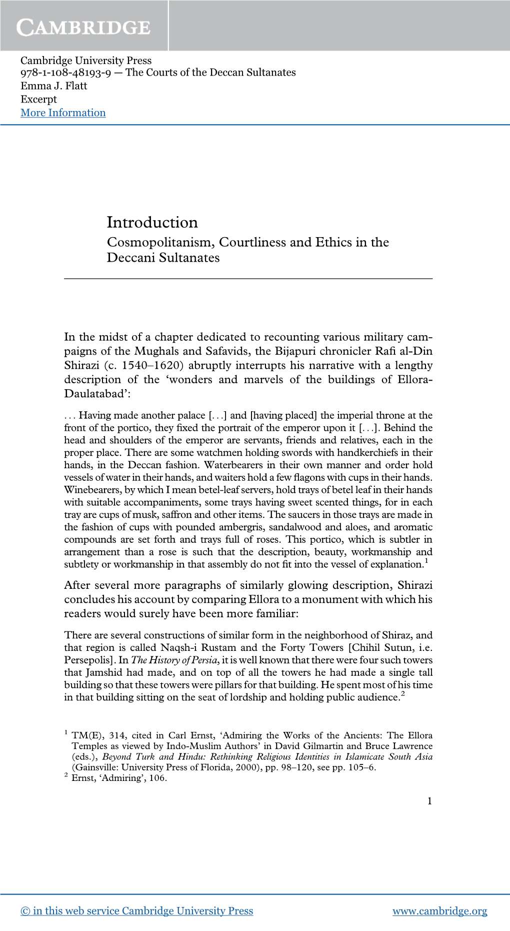 Introduction Cosmopolitanism, Courtliness and Ethics in the Deccani Sultanates