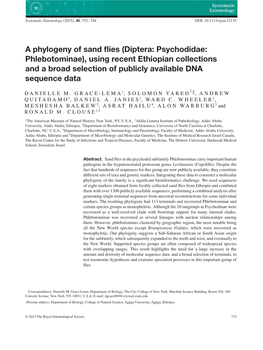 A Phylogeny of Sand Flies (Diptera: Psychodidae: Phlebotominae)