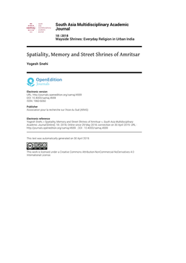 South Asia Multidisciplinary Academic Journal, 18 | 2018 Spatiality, Memory and Street Shrines of Amritsar 2