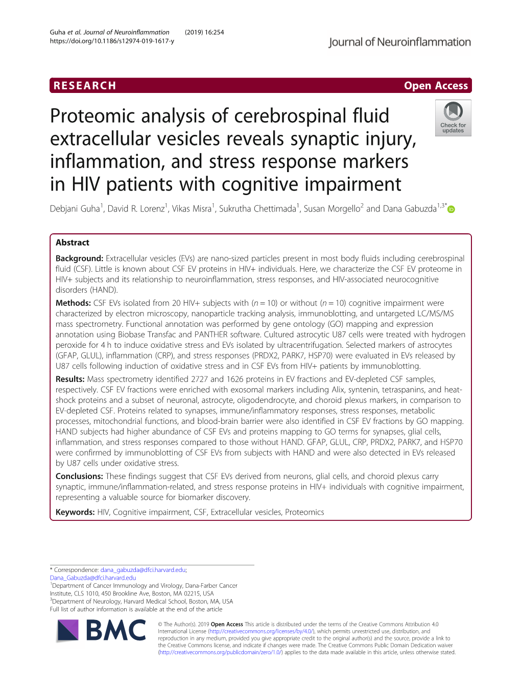 Proteomic Analysis of Cerebrospinal Fluid Extracellular Vesicles Reveals