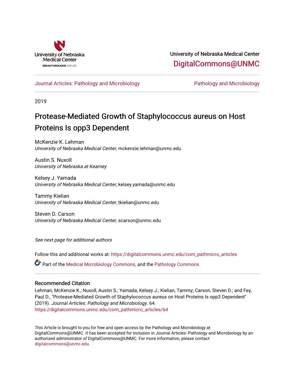 Protease-Mediated Growth of Staphylococcus Aureus on Host Proteins Is Opp3 Dependent