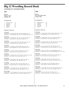 Big 12 Wrestling Record Book CONFERENCE CHAMPIONSHIPS