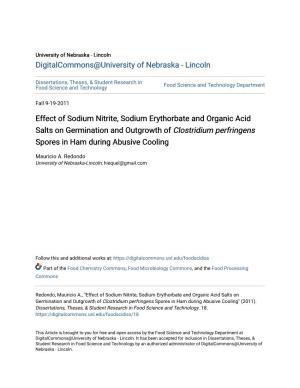 Effect of Sodium Nitrite, Sodium Erythorbate and Organic Acid Salts on Germination and Outgrowth of Clostridium Perfringens Spores in Ham During Abusive Cooling