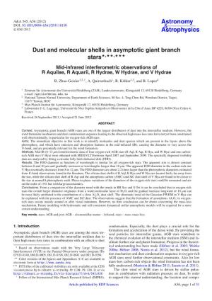 Dust and Molecular Shells in Asymptotic Giant Branch Stars⋆⋆⋆⋆⋆⋆