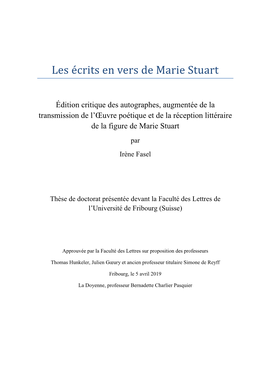 Les Écrits En Vers De Marie Stuart