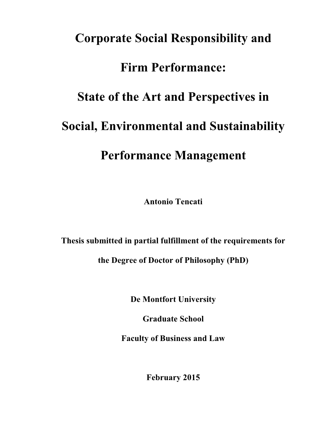 State of the Art and Perspectives in Social, Environmental And