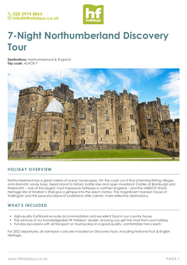 7-Night Northumberland Discovery Tour