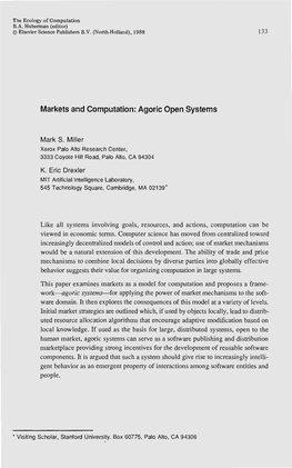 Markets and Computation: Agoric Open Systems