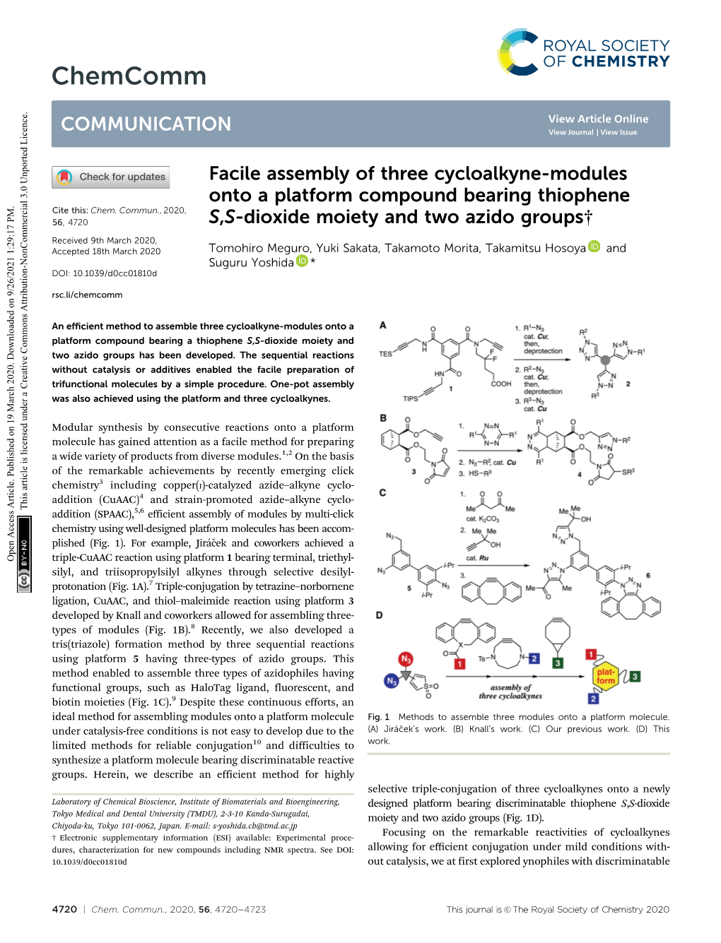 Facile Assembly of Three Cycloalkyne-Modules Onto a Platform Compound Bearing Thiophene Cite This: Chem