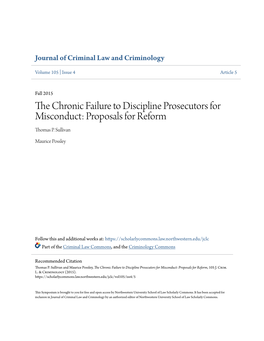 The Chronic Failure to Discipline Prosecutors for Misconduct: Proposals for Reform, 105 J