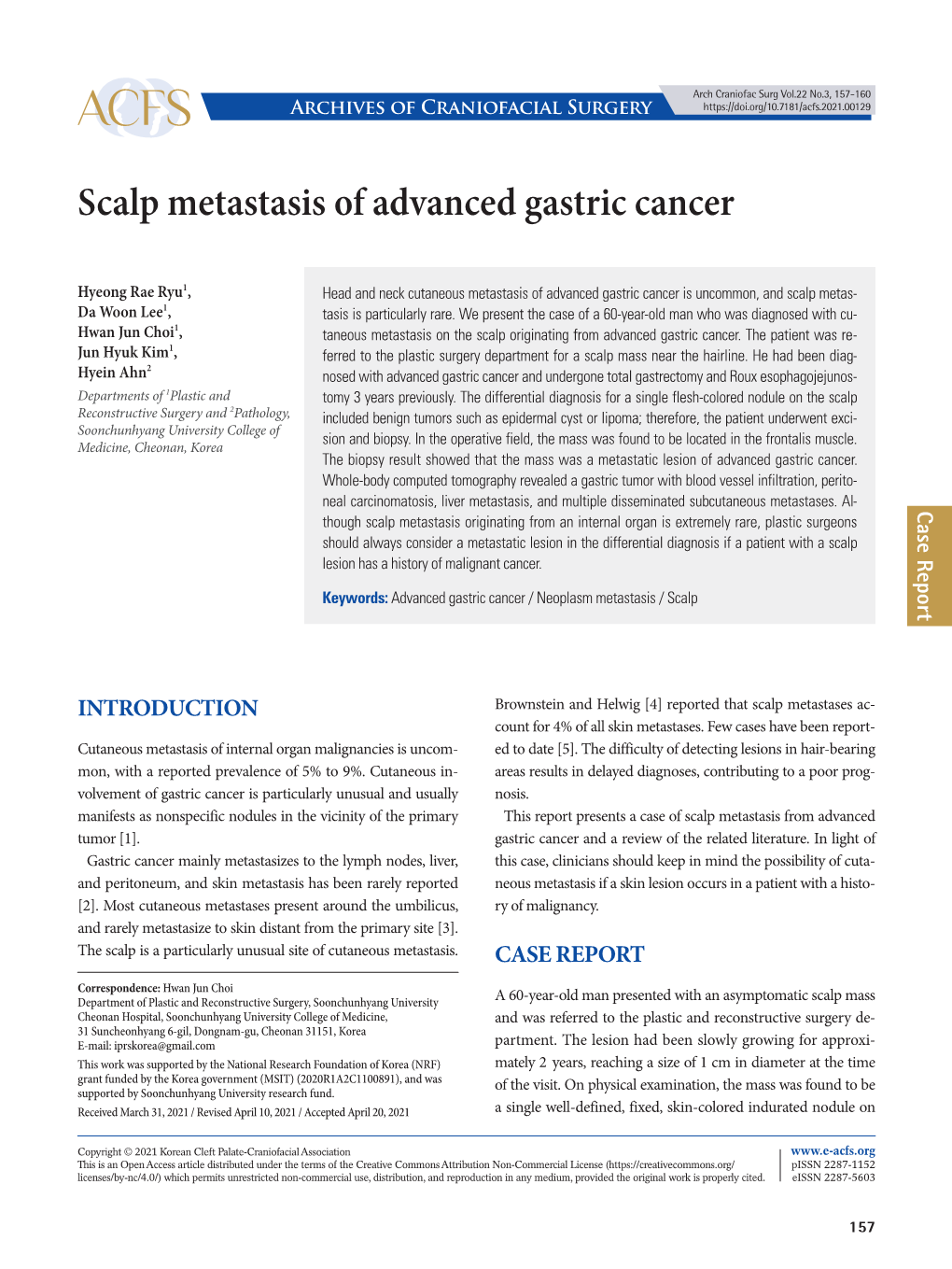 Scalp Metastasis of Advanced Gastric Cancer