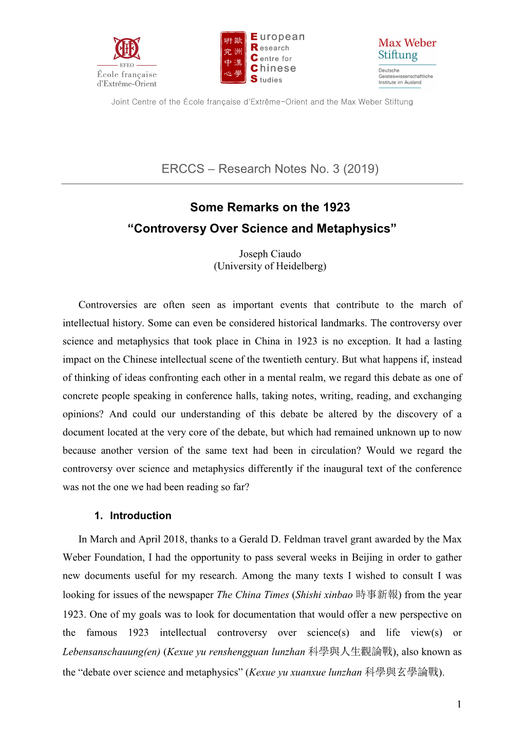 ERCCS – Research Notes No. 3 (2019)