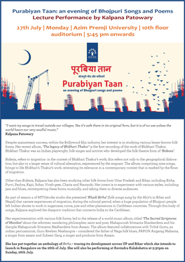 The Purabiyan Taan: an Evening of Bhojpuri Songs and Poems