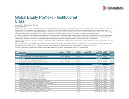 Global Equity Portfolio - Institutional Class As of July 31, 2021 (Updated Monthly) Source: State Street Holdings Are Subject to Change