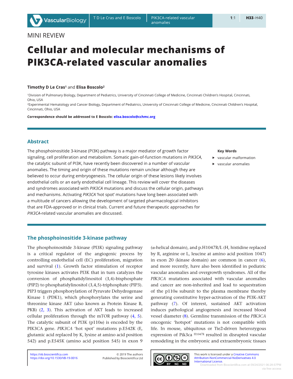 Cellular and Molecular Mechanisms of PIK3CA-Related Vascular Anomalies