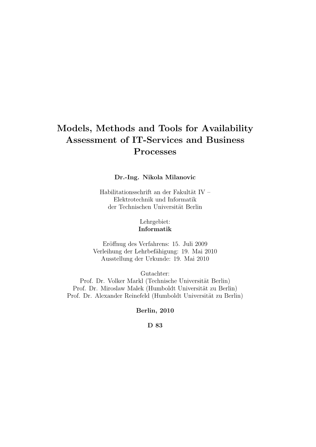 Models, Methods and Tools for Availability Assessment of IT-Services and Business Processes