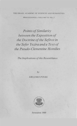 Points of Similarity Between the Exposition of the Doctrine of the Sefirot in the Sefer Yezira and a Text O F the Pseudo-Clementine Homilies