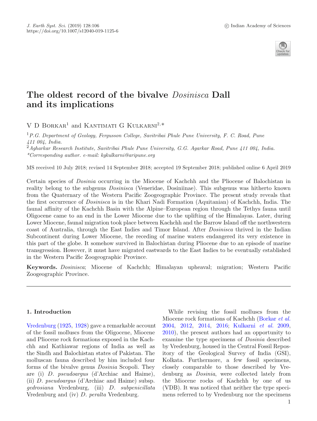 The Oldest Record of the Bivalve Dosinisca Dall and Its Implications