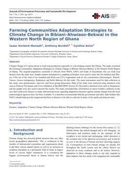 Farming Communities Adaptation Strategies to Climate Change in Bibiani-Ahwiaso-Bekwai in the Western North Region of Ghana