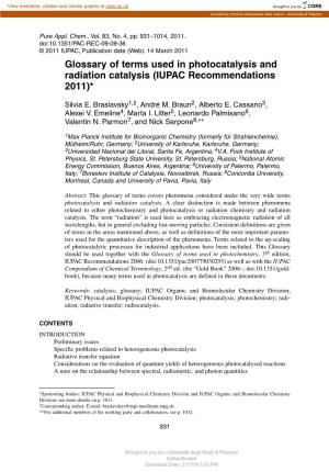 Glossary of Terms Used in Photocatalysis and Radiation Catalysis (IUPAC Recommendations 2011)*