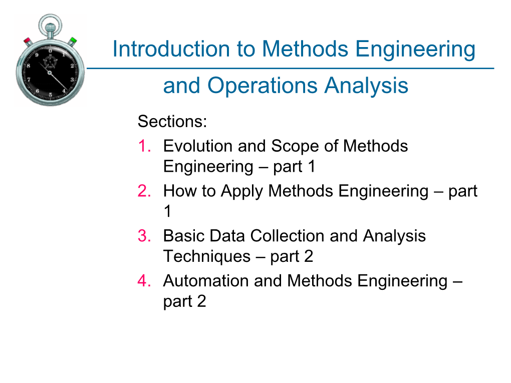 Introduction to Methods Engineering and Operations Analysis