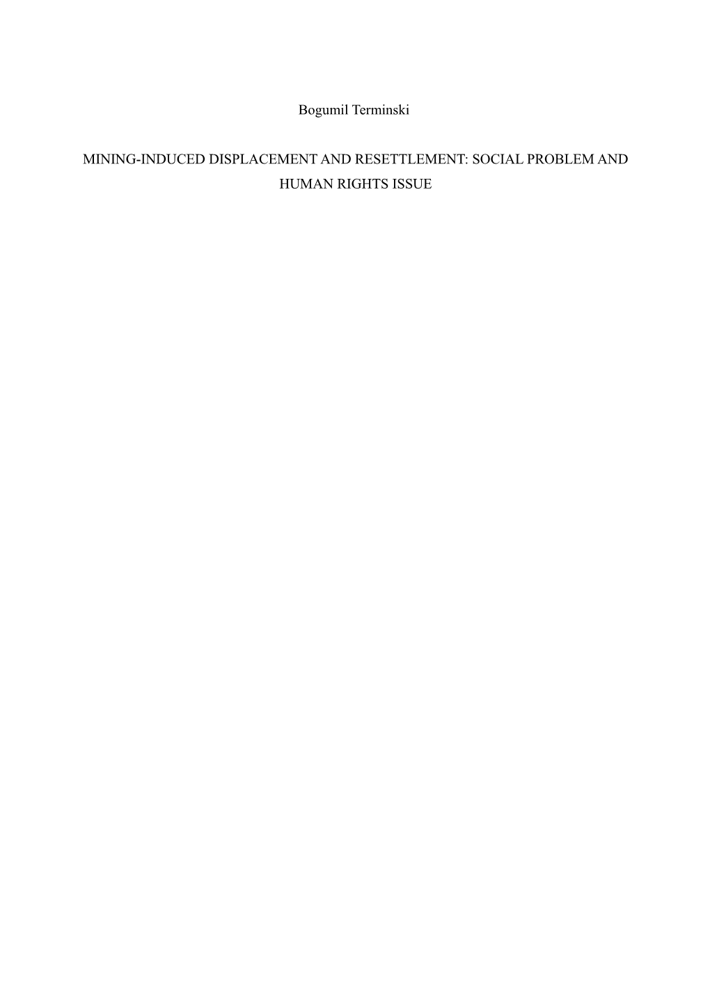 Bogumil Terminski, Mining-Induced Displacement and Resettlement