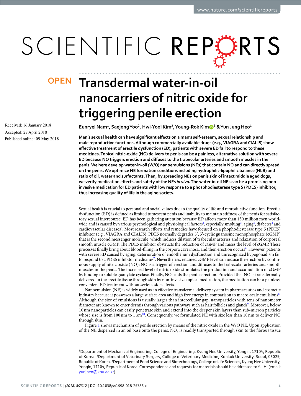 Transdermal Water-In-Oil Nanocarriers of Nitric Oxide for Triggering Penile
