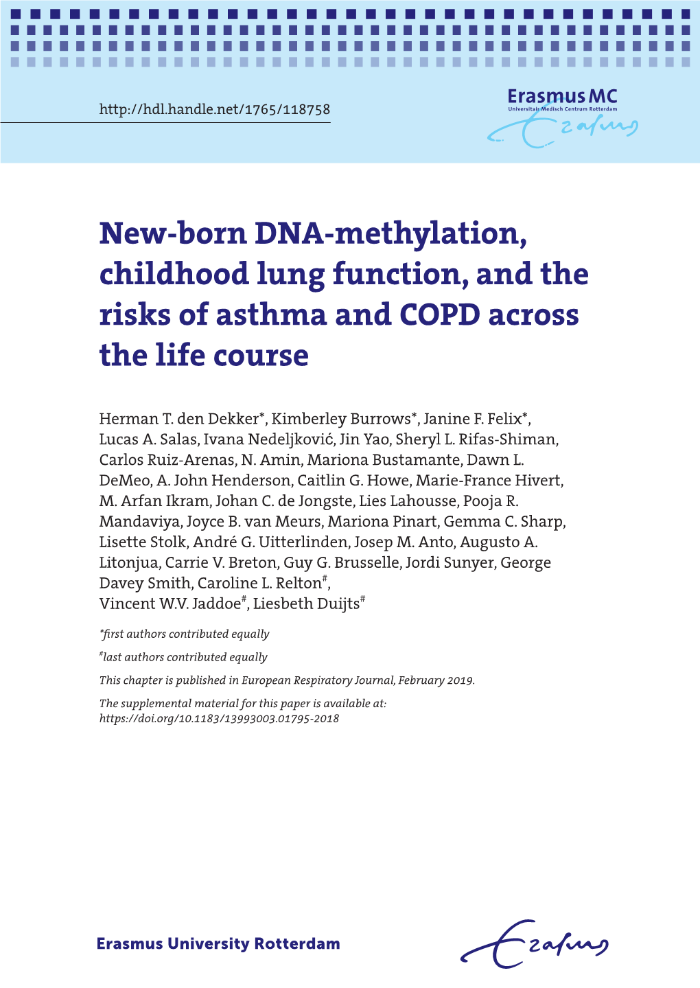 New-Born DNA-Methylation, Childhood Lung Function, and The