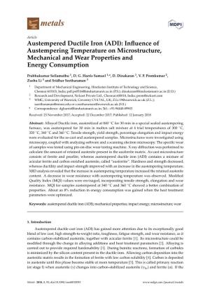 (ADI): Influence of Austempering Temperature on Microstructure, Mechanical and Wear Properties and Ener