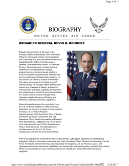 United States Air Force Brigadier General Kevin B. Kennedy