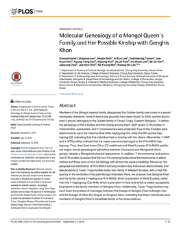 Molecular Genealogy of a Mongol Queen's Family and Her Possible