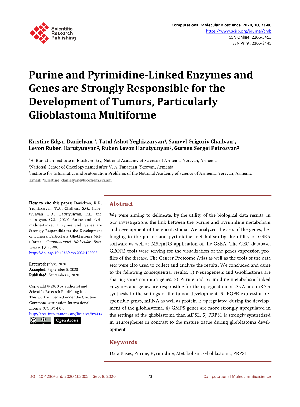 Purine and Pyrimidine-Linked Enzymes and Genes Are Strongly Responsible for the Development of Tumors, Particularly Glioblastoma Multiforme