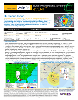 Hurricane Isaac Information from NHC Advisory 33B, 8:00 AM CDT Wednesday August 29, 2012 Hurricane Isaac Continues to Lash New Orleans