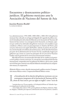 Jurídicos. El Gobierno Mexicano Ante La Asociación De Naciones Del Sureste De Asia