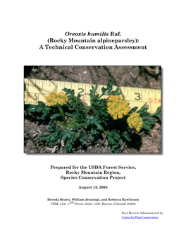 Oreoxis Humilis Raf. (Rocky Mountain Alpineparsley): a Technical Conservation Assessment