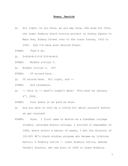 Transcript of Interview with Derrick Evans, January 4, 2008