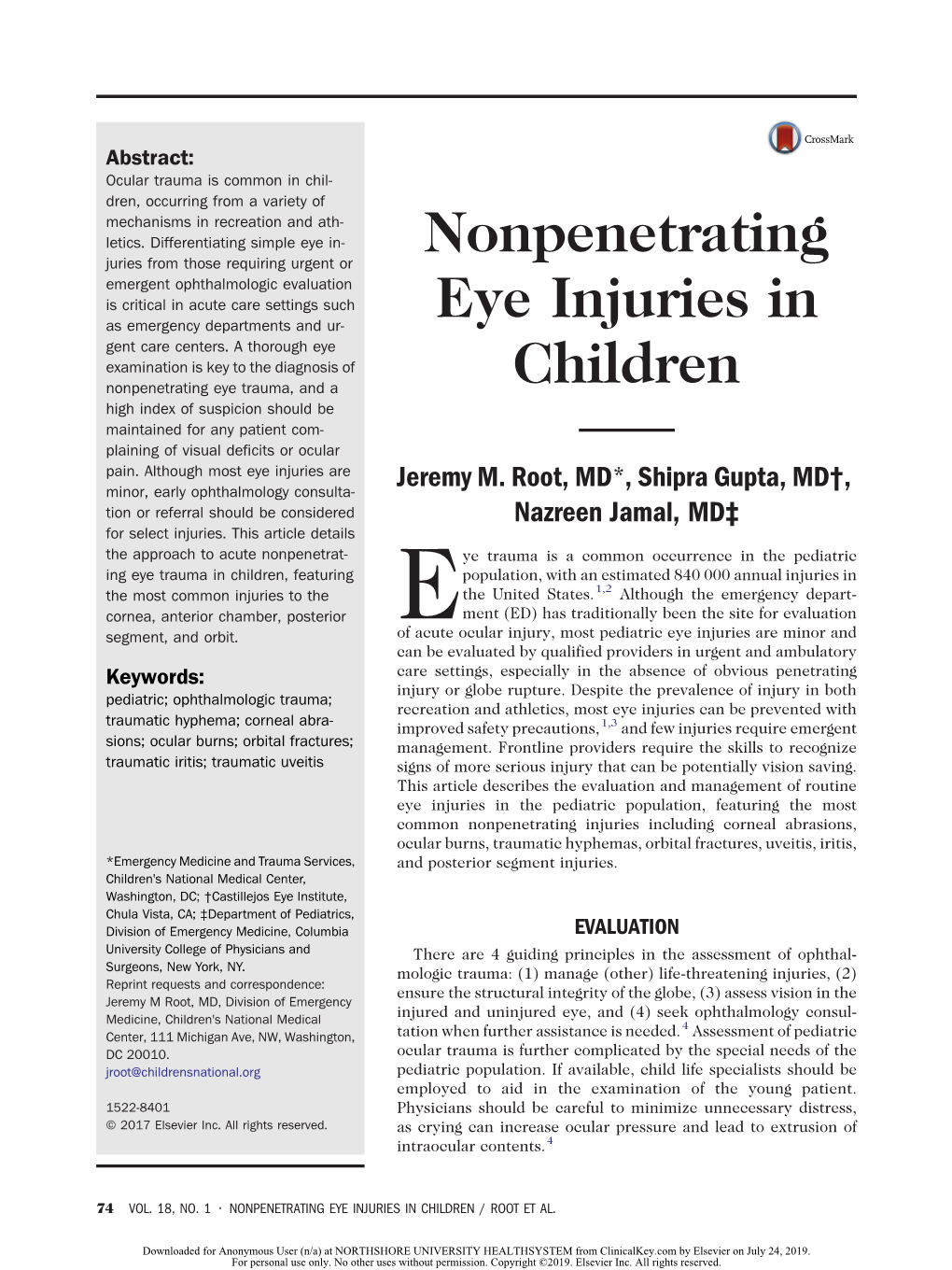 Nonpenetrating Eye Injuries in Children / Root Et Al